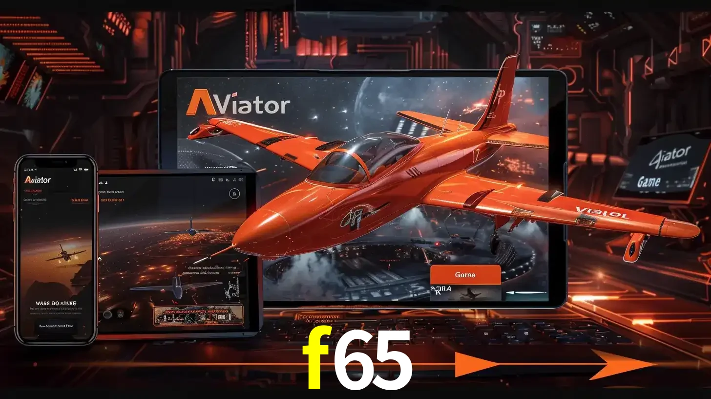 Apresentação tecnológica do jogo Aviator com um avião saindo da tela de um tablet, demonstrando a experiência imersiva em múltiplos dispositivos no f65.